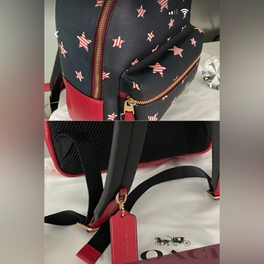 Coach Navy Mini Backpack with Red Star Print - Picture 2 of 4